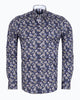 Dark Blue Rose Print Shirt with Matching Handkerchief-Makrom