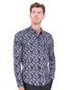 Dark Blue Rose Print Shirt with Matching Handkerchief-Makrom