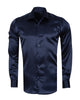 Dark Blue Shiny Plain Satin Classic Men’s Shirt-Makrom