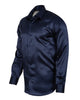 Dark Blue Shiny Plain Satin Classic Men’s Shirt-Makrom