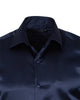 Dark Blue Shiny Plain Satin Classic Men’s Shirt-Makrom