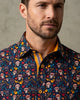 Dark Blue Skull and Musical Print Shirt with Matching Handkerchief