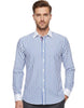 Dark Blue Stripe Contrast Collar Double Cuff Shirt-Makrom