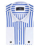 Dark Blue Stripe Contrast Collar Double Cuff Shirt-Makrom