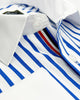 Dark Blue Stripe Contrast Collar Double Cuff Shirt-Makrom