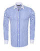 Dark Blue Stripe Contrast Collar Double Cuff Shirt-Makrom