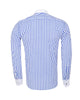 Dark Blue Stripe Contrast Collar Double Cuff Shirt-Makrom