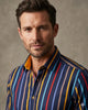 Dark Blue Stripe Print Shirt with Matching Handkerchief