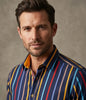 Dark Blue Stripe Print Shirt with Matching Handkerchief