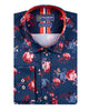 Dark Blue Stripe Rose Print Shirt with Matching Handkerchief-Makrom