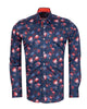 Dark Blue Stripe Rose Print Shirt with Matching Handkerchief-Makrom
