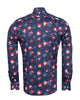 Dark Blue Stripe Rose Print Shirt with Matching Handkerchief-Makrom