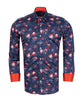 Dark Blue Stripe Rose Print Shirt with Matching Handkerchief-Makrom