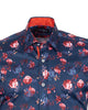 Dark Blue Stripe Rose Print Shirt with Matching Handkerchief-Makrom