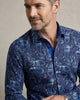 Dark Blue Tartan Paisley Cotton Shirts For Men-Makrom