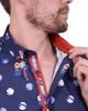 Dark Blue Tropical Parrot Print Short Sleeve Shirt-Makrom