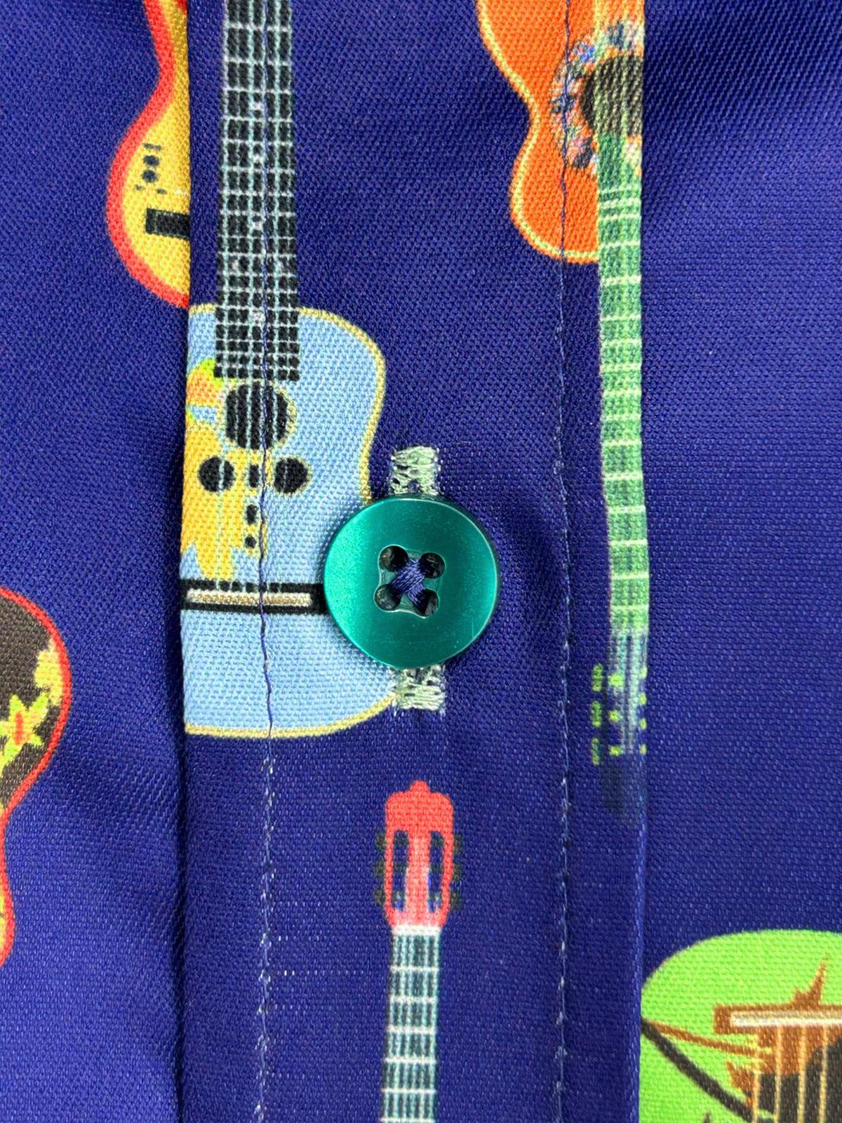 Dark Blue Vintage Guitar Print Men's Shirt-Makrom