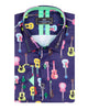 Dark Blue Vintage Guitar Print Men's Shirt-Makrom