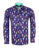 Dark Blue Vintage Guitar Print Men's Shirt-Makrom