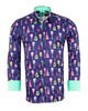 Dark Blue Vintage Guitar Print Men's Shirt-Makrom