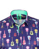 Dark Blue Vintage Guitar Print Men's Shirt-Makrom