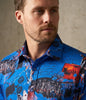 Dark Blue Vintage Pictures Print Shirt