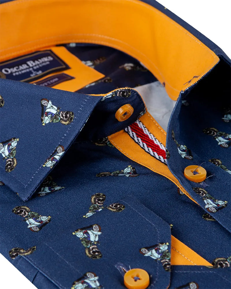 Dark Blue Whimsical Scooter Print with Matching Handkerchief-Makrom