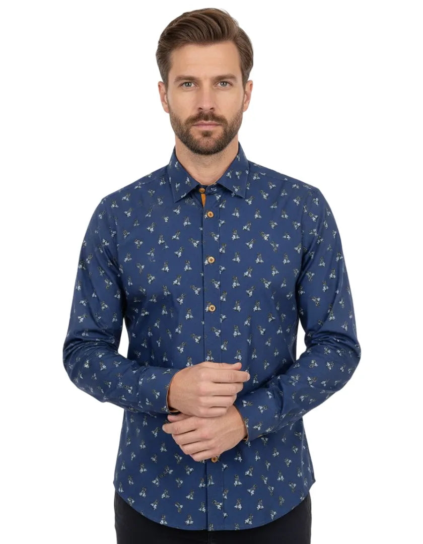 Dark Blue Whimsical Scooter Print with Matching Handkerchief-Makrom