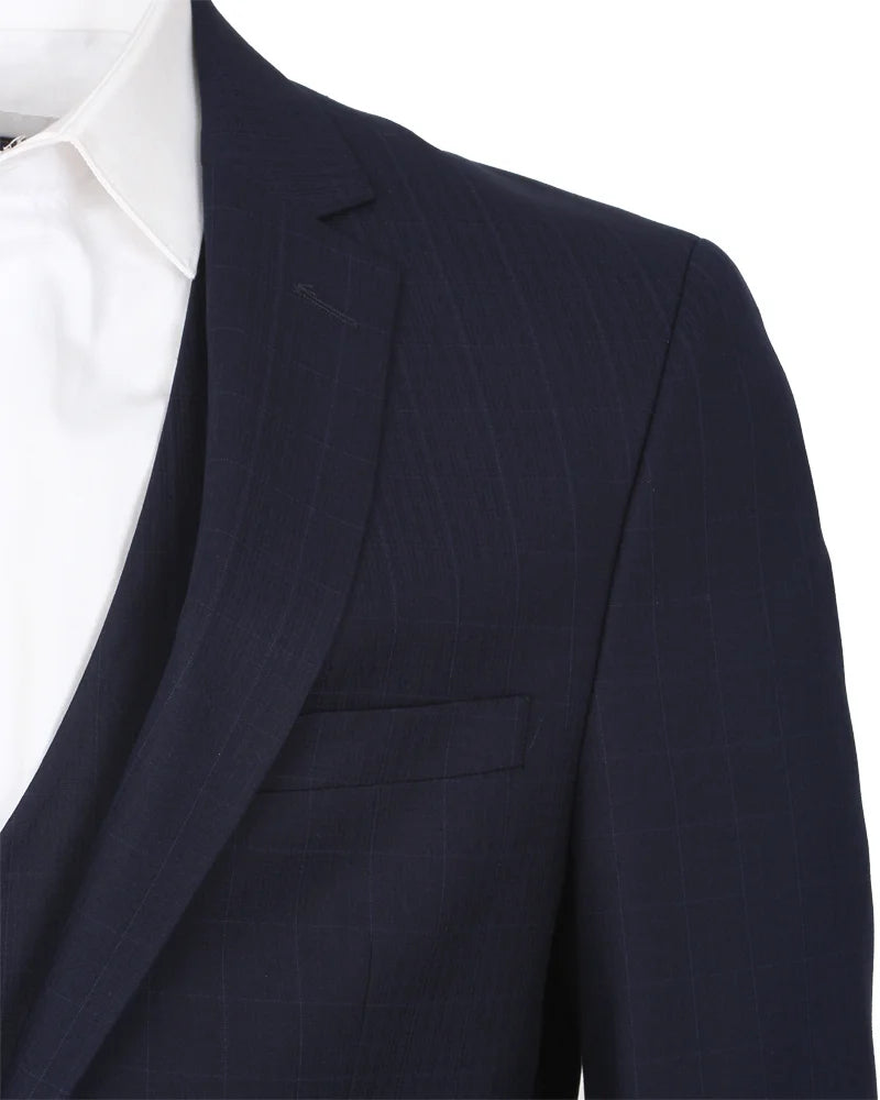 Dark Blue Wool Classic Plain 3 Piece Men's Suit-Makrom