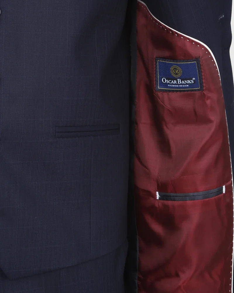 Dark Blue Wool Classic Plain 3 Piece Men's Suit-Makrom