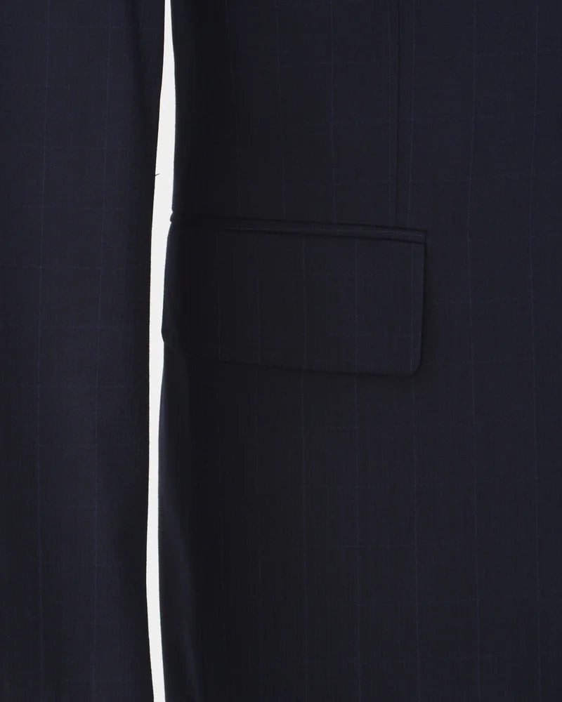 Dark Blue Wool Classic Plain 3 Piece Men's Suit-Makrom
