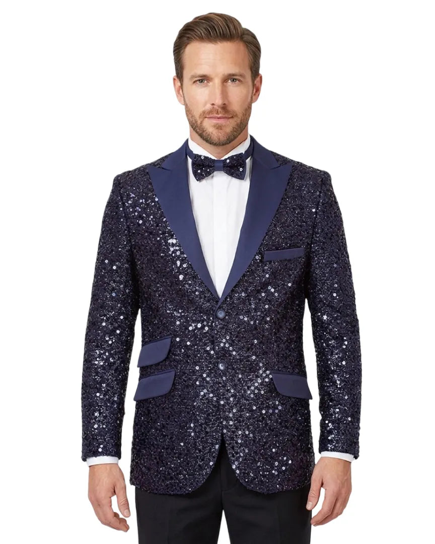 Dark Blue Design Blazer with Matching Bow Tie