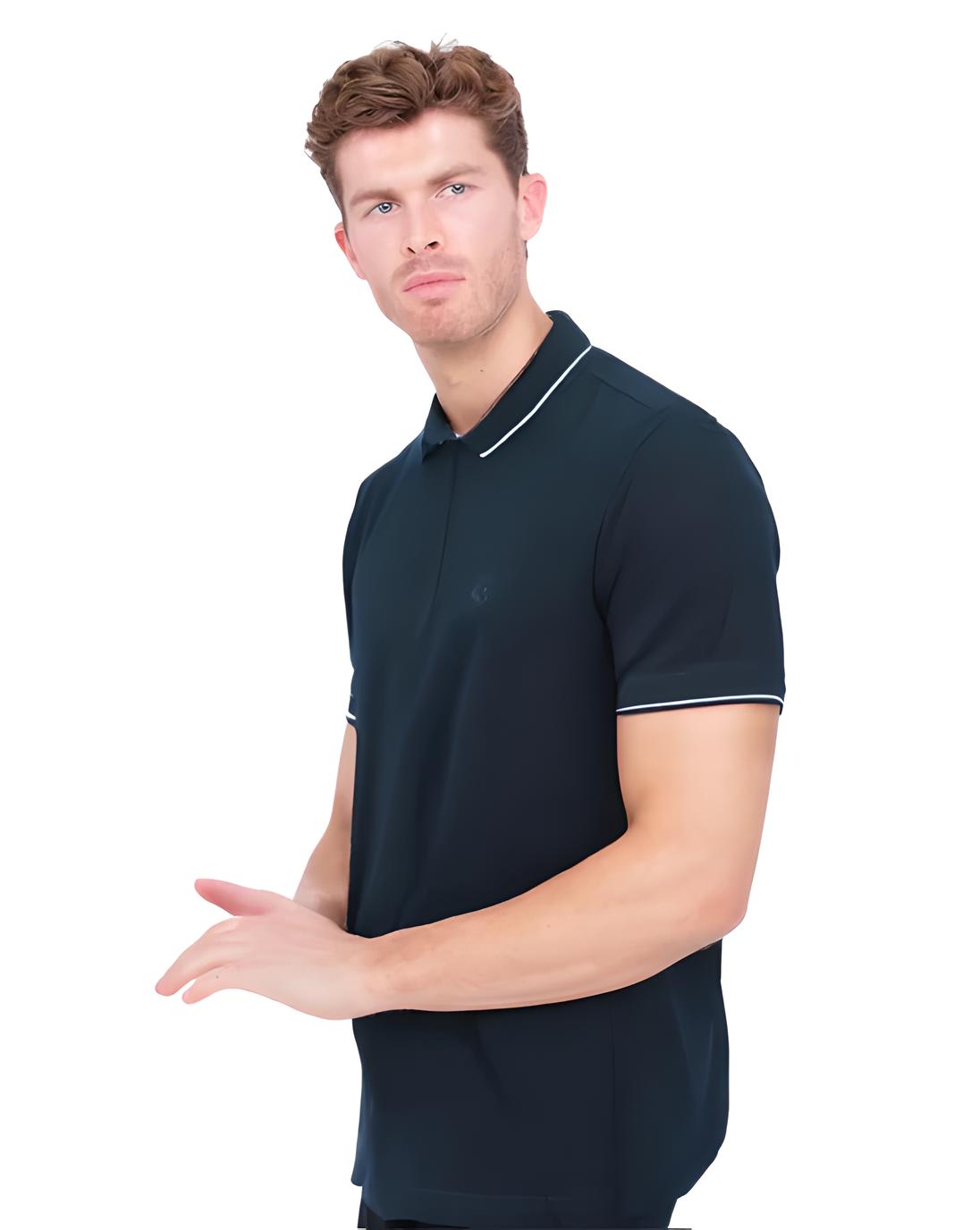 Dark Blue Classic Polo T-Shirt With Contrast Collar