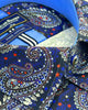 Dark Blue Paisley Print Satin Cotton Short Sleeve Shirt