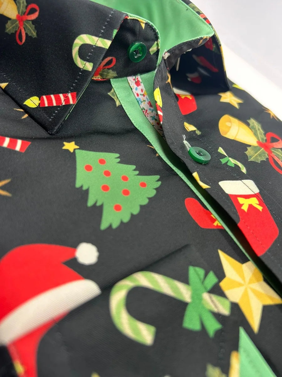 Festive Christmas Candy Cane Print Shirt-Makrom
