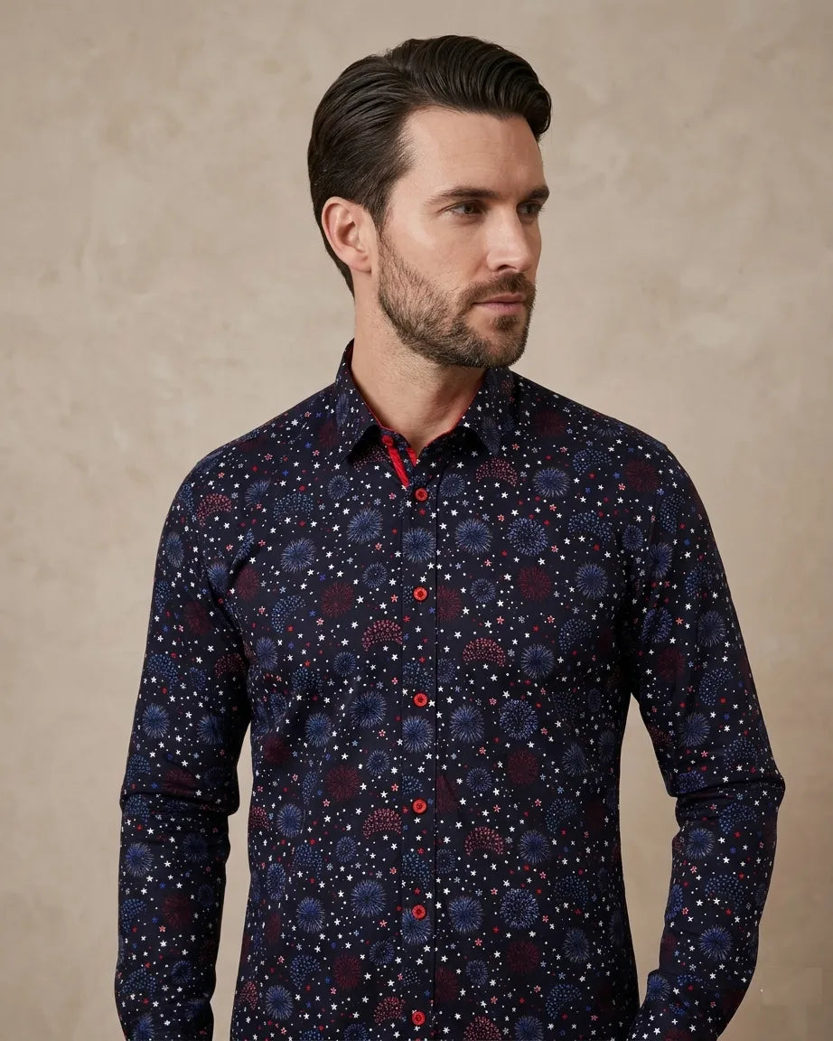 Firework Print Pure Cotton Shirt-Makrom