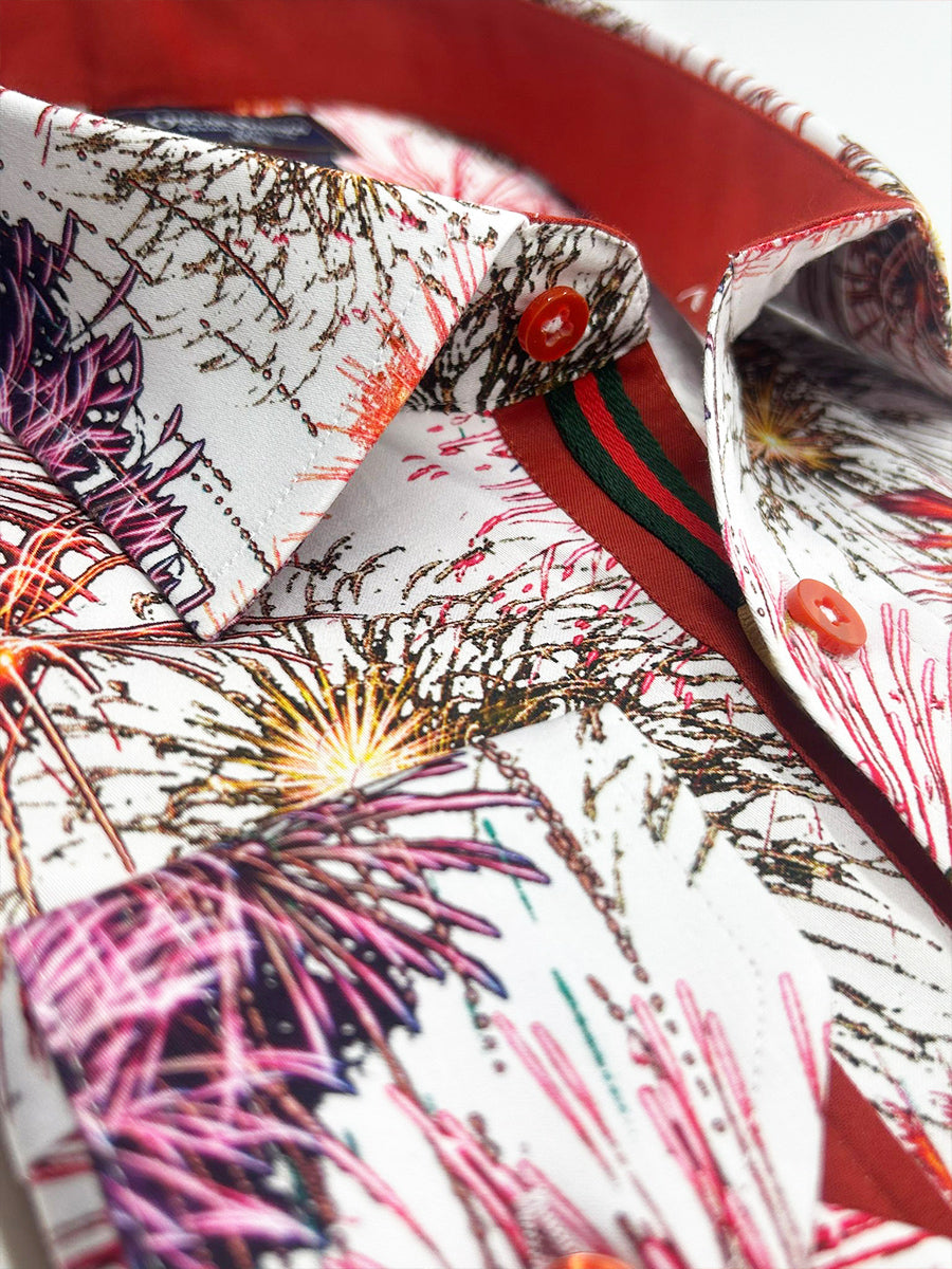 New Year Print Men's Shirt with Matching Handkerchief