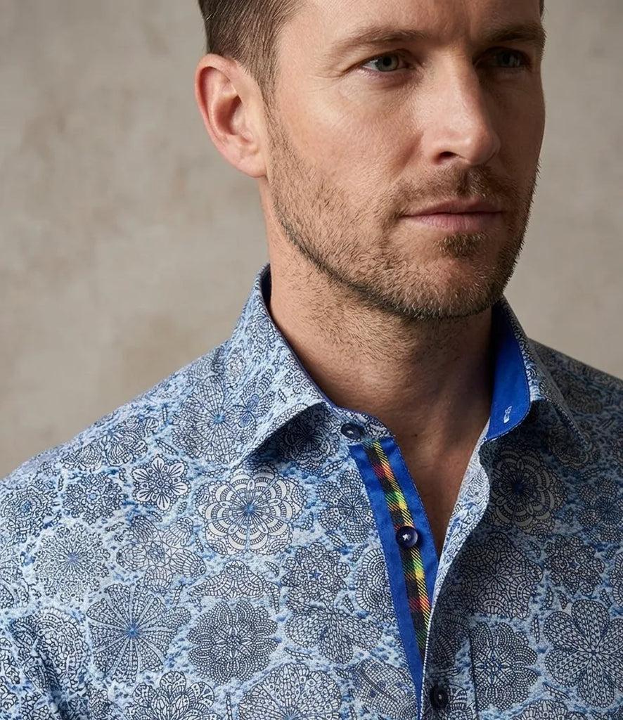 Floral Mosaic Print Shirt with Matching Handkerchief