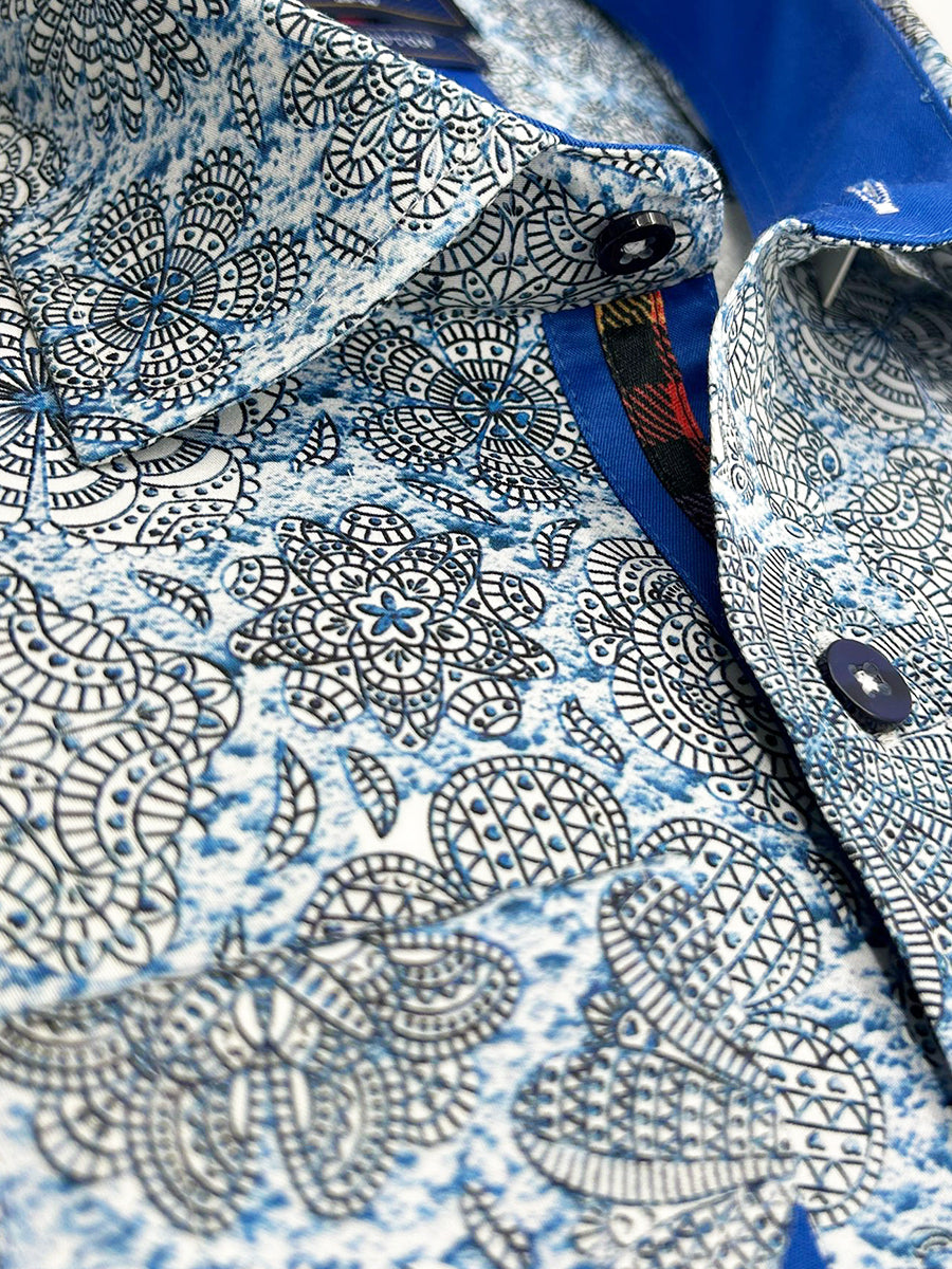 Floral Mosaic Print Shirt with Matching Handkerchief-Makrom