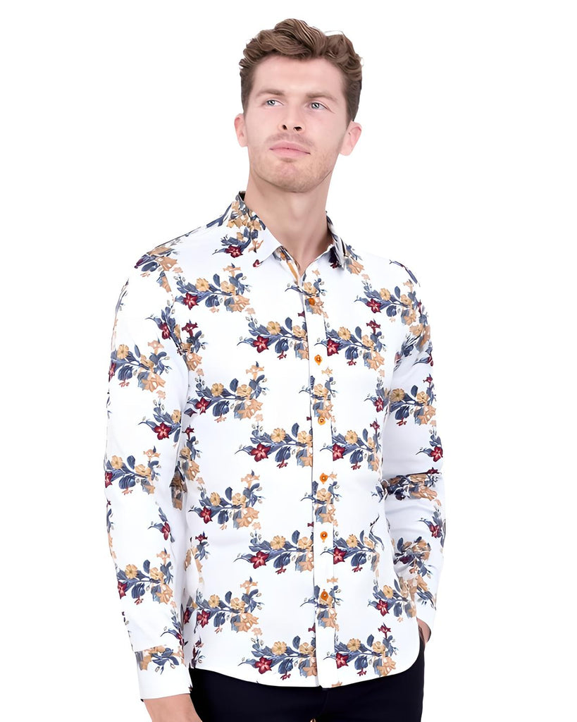 Floral Print Men's Shirt with Matching Handkerchief-Makrom