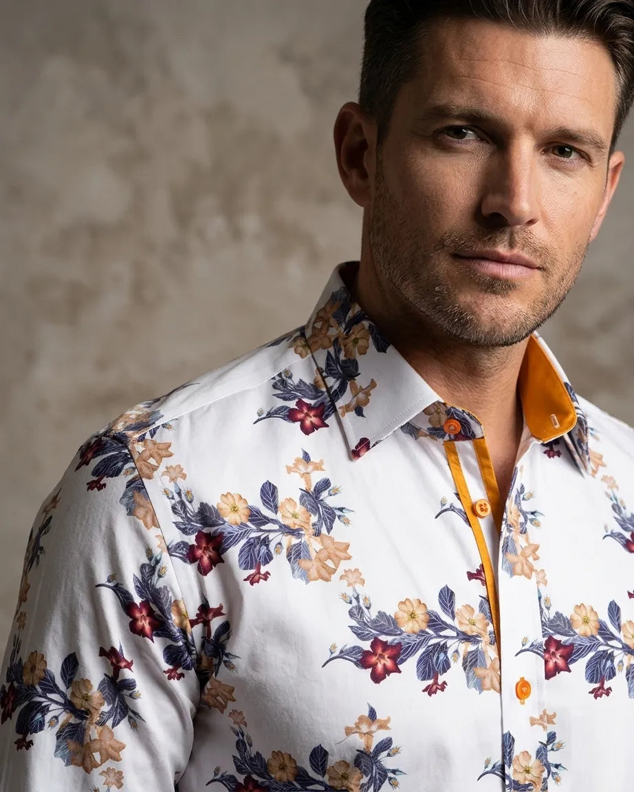 Floral Print Men's Shirt with Matching Handkerchief