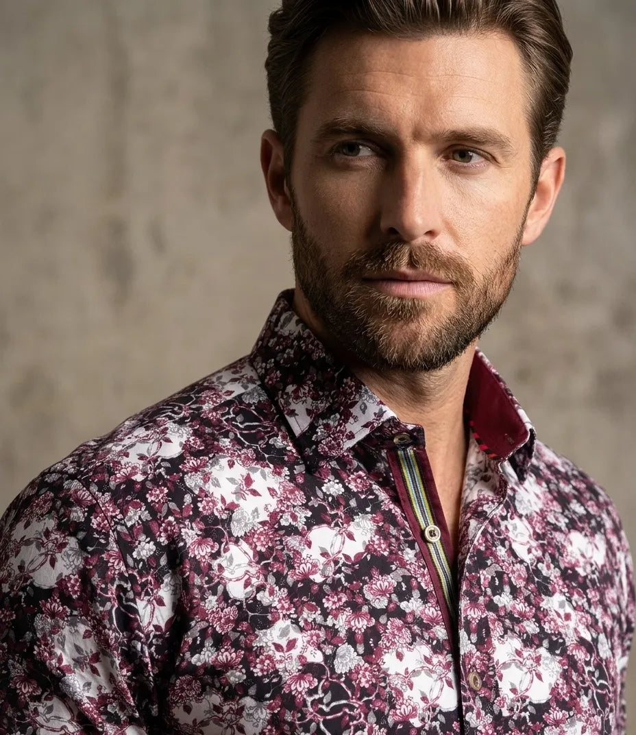 Floral Printed Pure Cotton Shirt with Matching Handkerchief