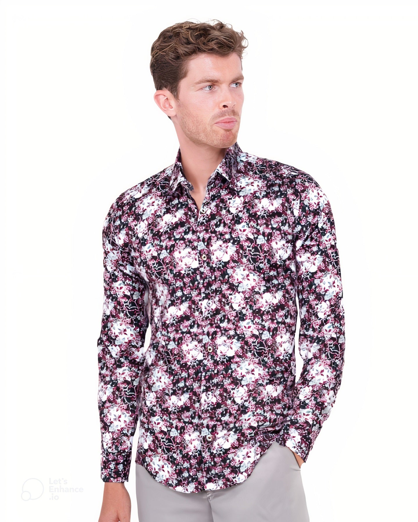 Floral Printed Pure Cotton Shirt with Matching Handkerchief-Makrom