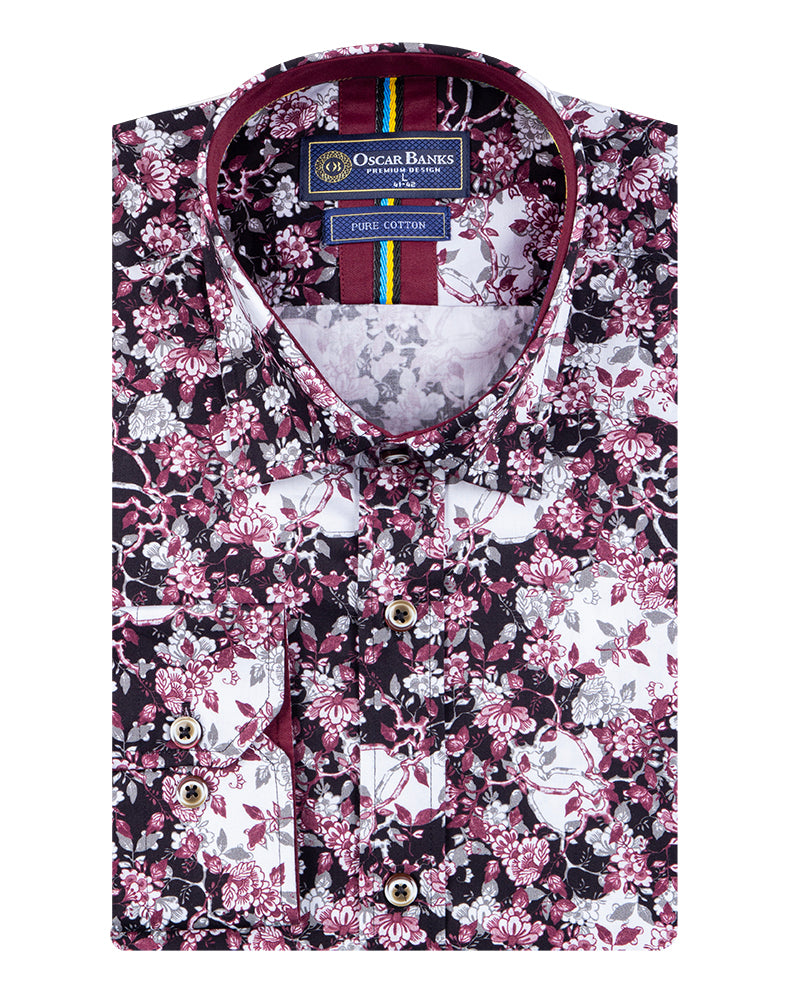 Floral Printed Pure Cotton Shirt with Matching Handkerchief-Makrom