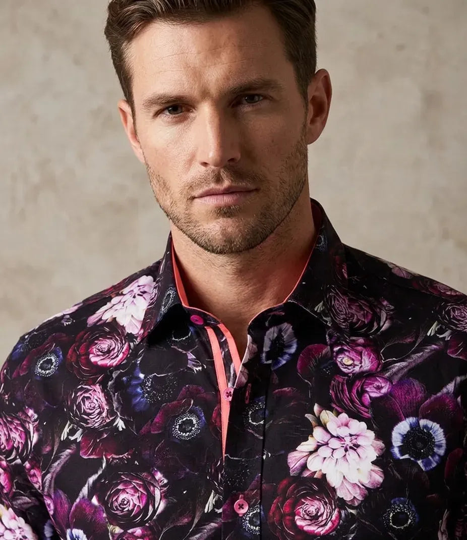 Flower Printed Pure Cotton Shirt with Matching Handkerchief