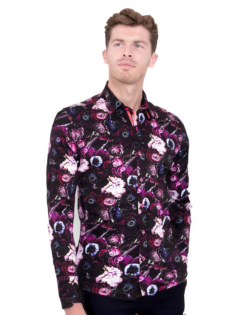 Flower Printed Pure Cotton Shirt with Matching Handkerchief-Makrom