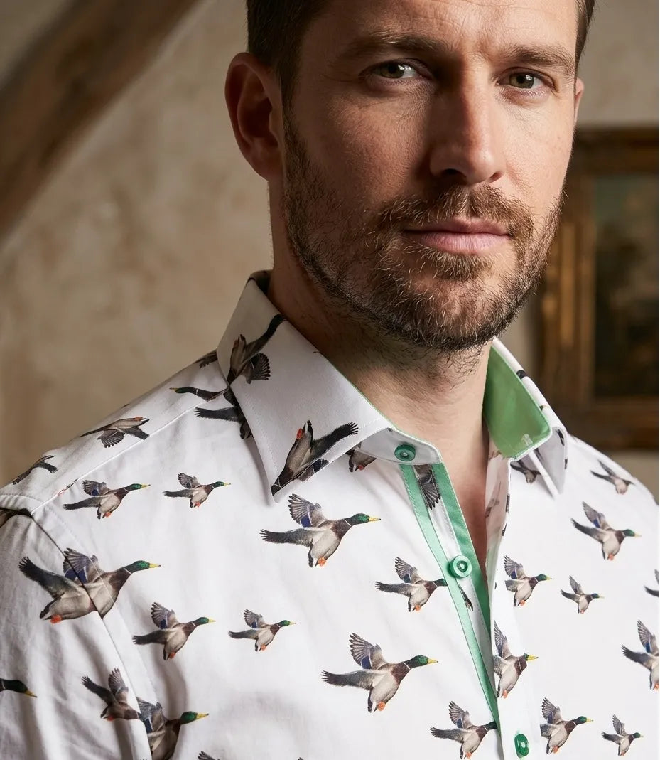 Flying Mallard Print Shirt with Matching Handkerchief