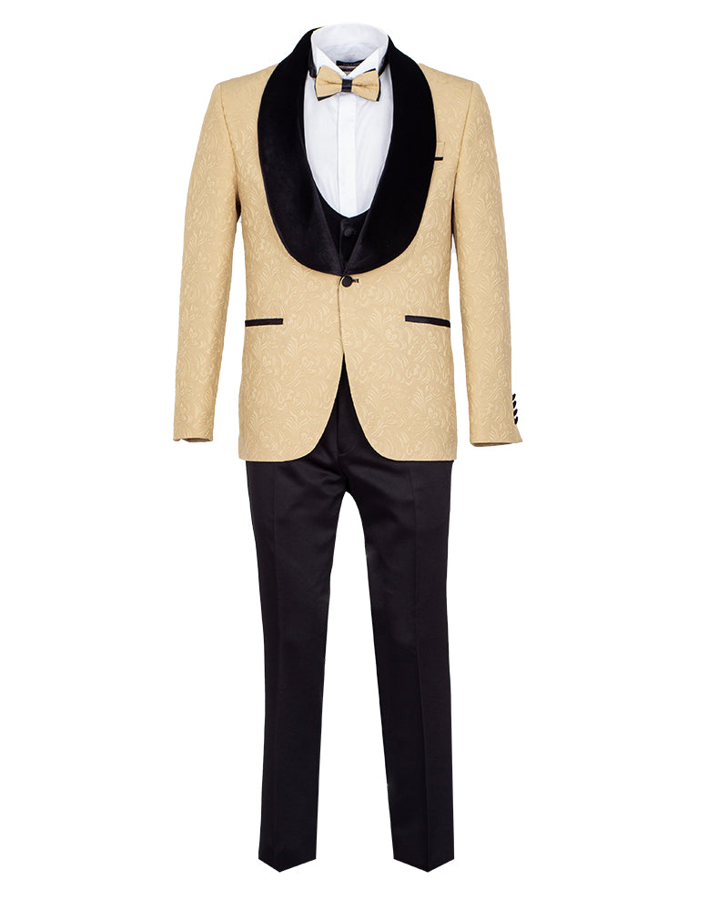Four Piece Beige & Black Tuxedo Wedding Suit Makrom Four Piece Beige & Black Tuxedo Wedding Suit Makrom