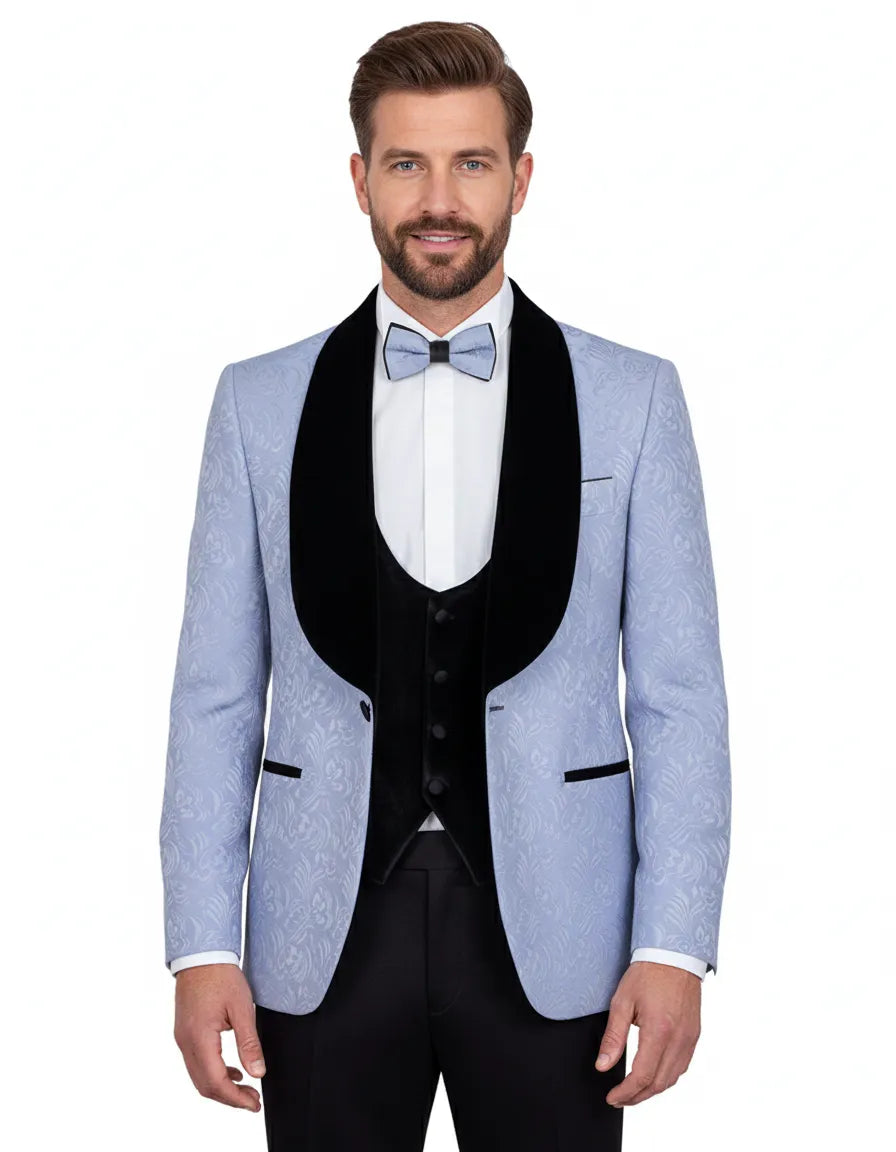 Four Piece Blue & Black Tuxedo Wedding Suit-Makrom