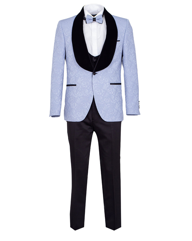 Four Piece Blue & Black Tuxedo Wedding Suit-Makrom